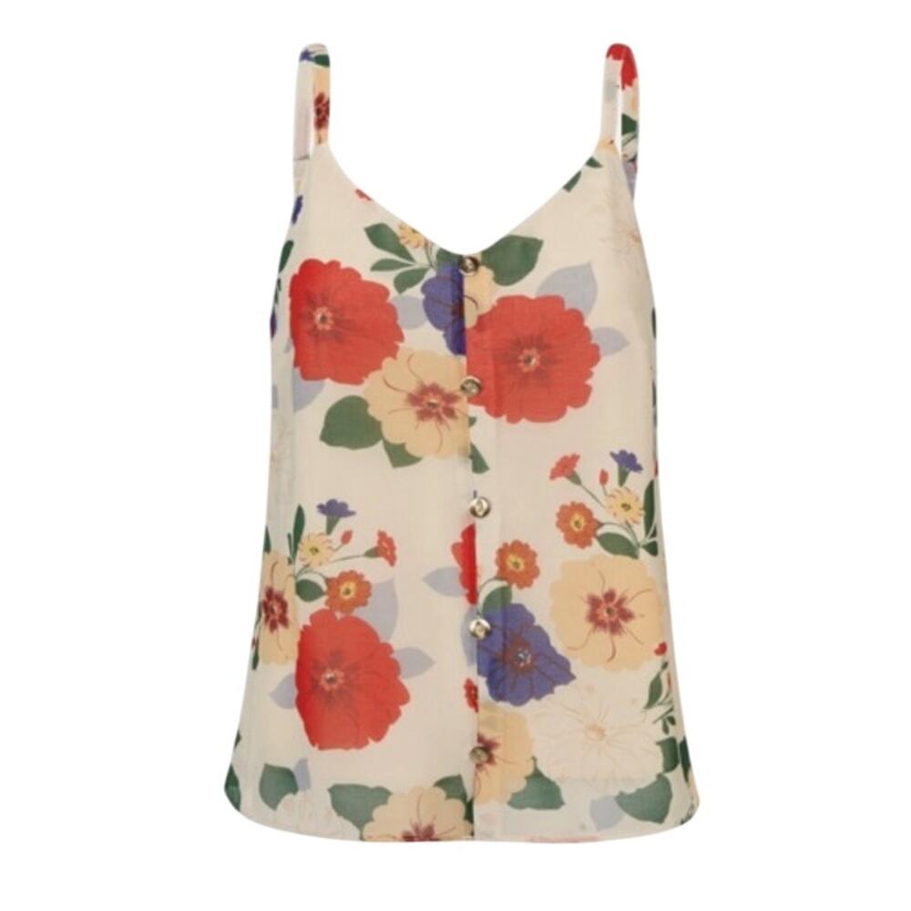CAbi Victoria Cami Blouse Top Women's Sz XS Multicolor Floral Print Lined V-Neck